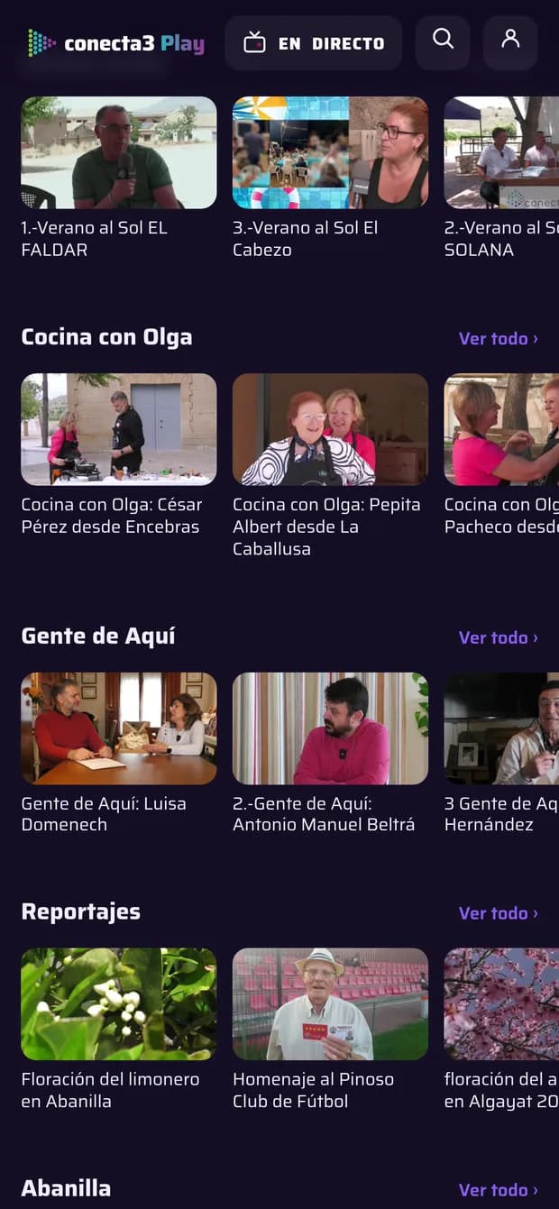 El catàleg, amb els programes propis i les files per poble.